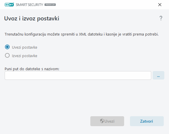 Uvoz i izvoz postavki
