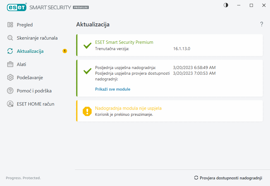 Nadogradnja modula nije uspjela