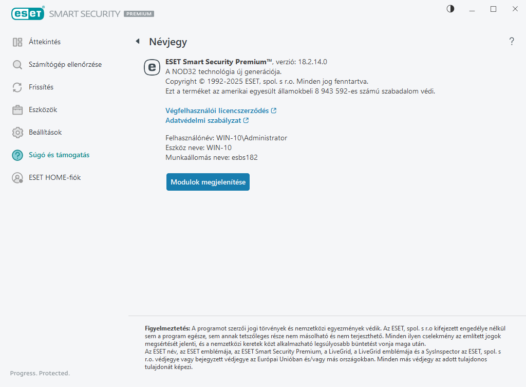 Részletek a telepített verzióról Részletek a telepített verzióról