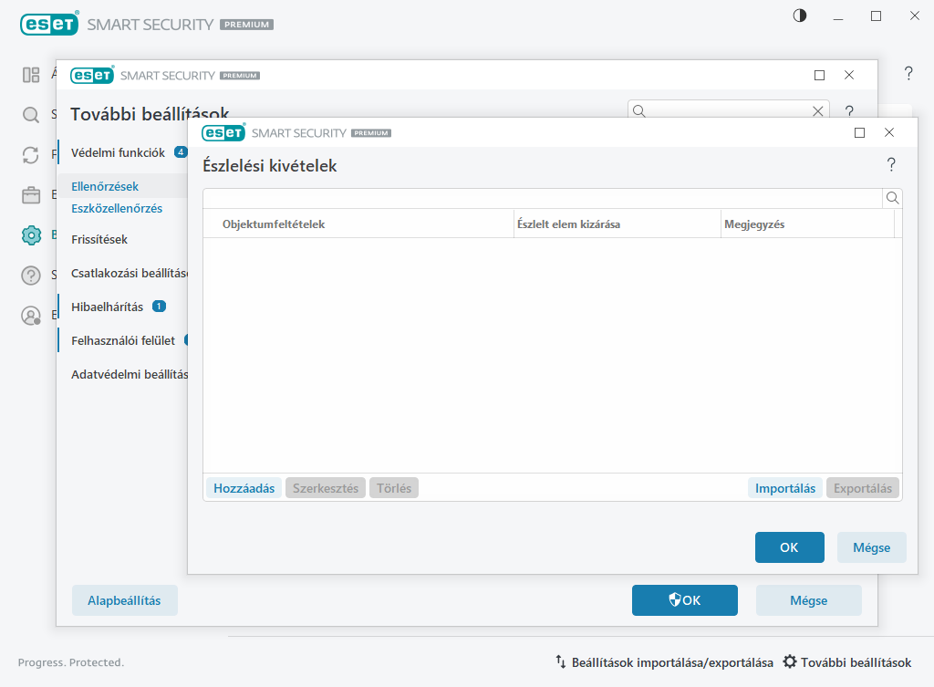 Észlelési kivételek Észlelési kivételek