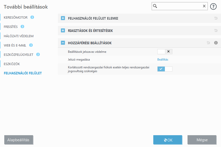 Hozzáférési beállítások Hozzáférési beállítások
