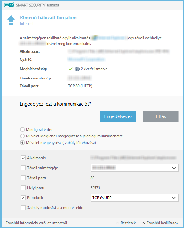 Kimenő hálózati forgalom Kimenő hálózati forgalom