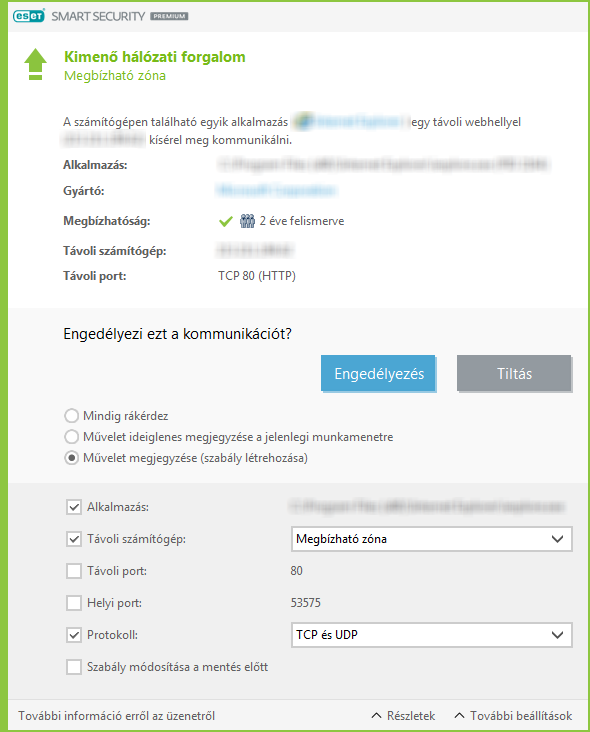 Kimenő hálózati forgalom Kimenő hálózati forgalom