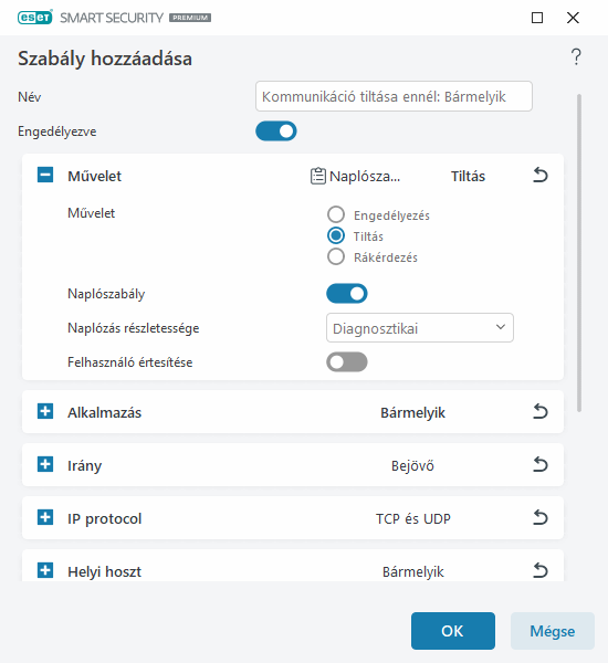 Szabály hozzáadása Szabály hozzáadása
