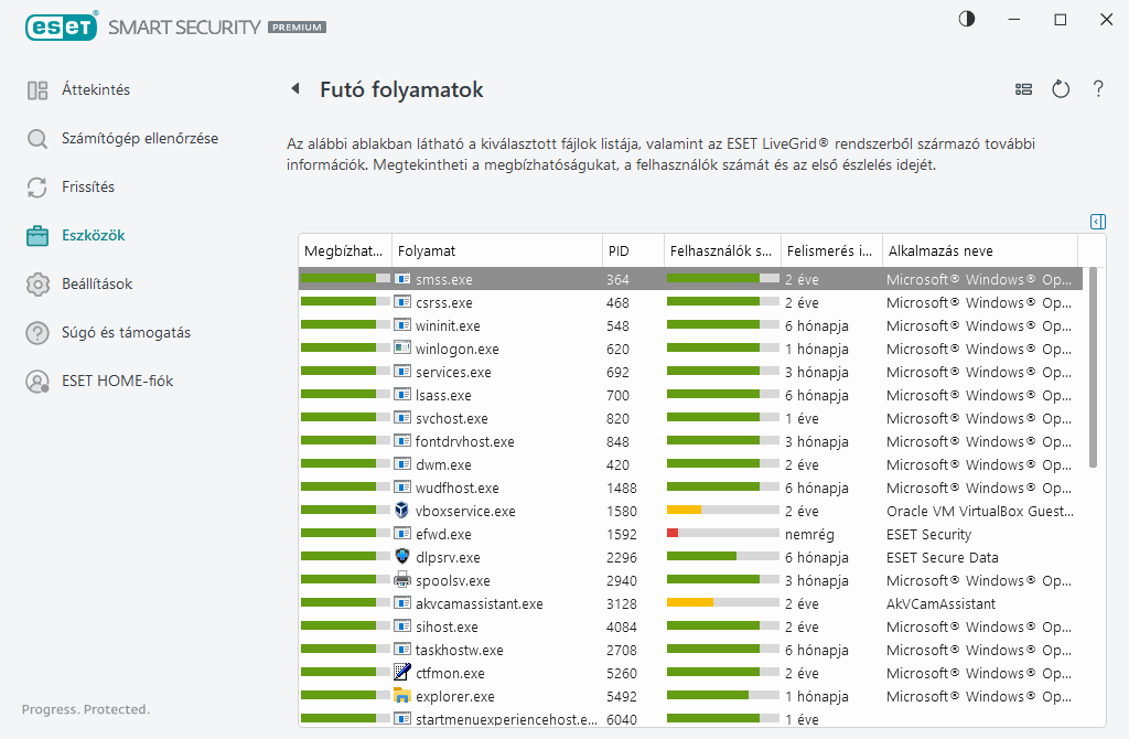 Futó folyamatok Futó folyamatok