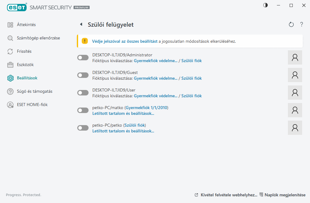 Szülői felügyelet Szülői felügyelet