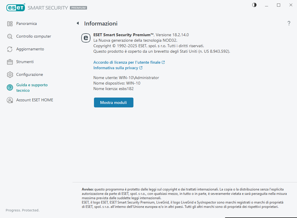Dettagli sulla versione installata Dettagli sulla versione installata