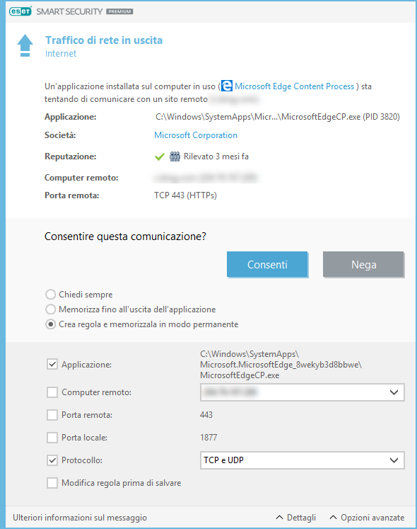 Traffico di rete in uscita Traffico di rete in uscita