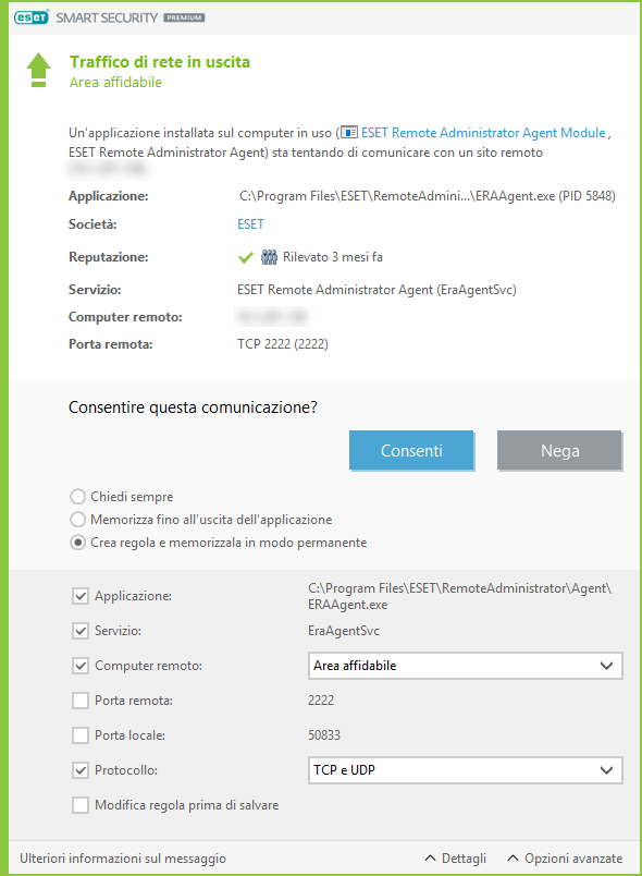 Traffico di rete in uscita Traffico di rete in uscita
