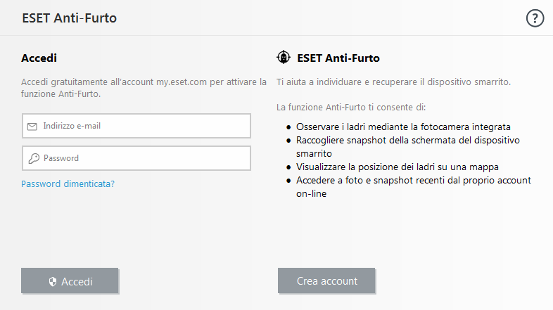 Effettua l’autenticazione a ESET HOME Effettua l’autenticazione a ESET HOME