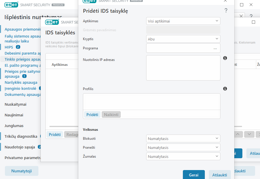 Pridėti IDS taisyklę Pridėti IDS taisyklę