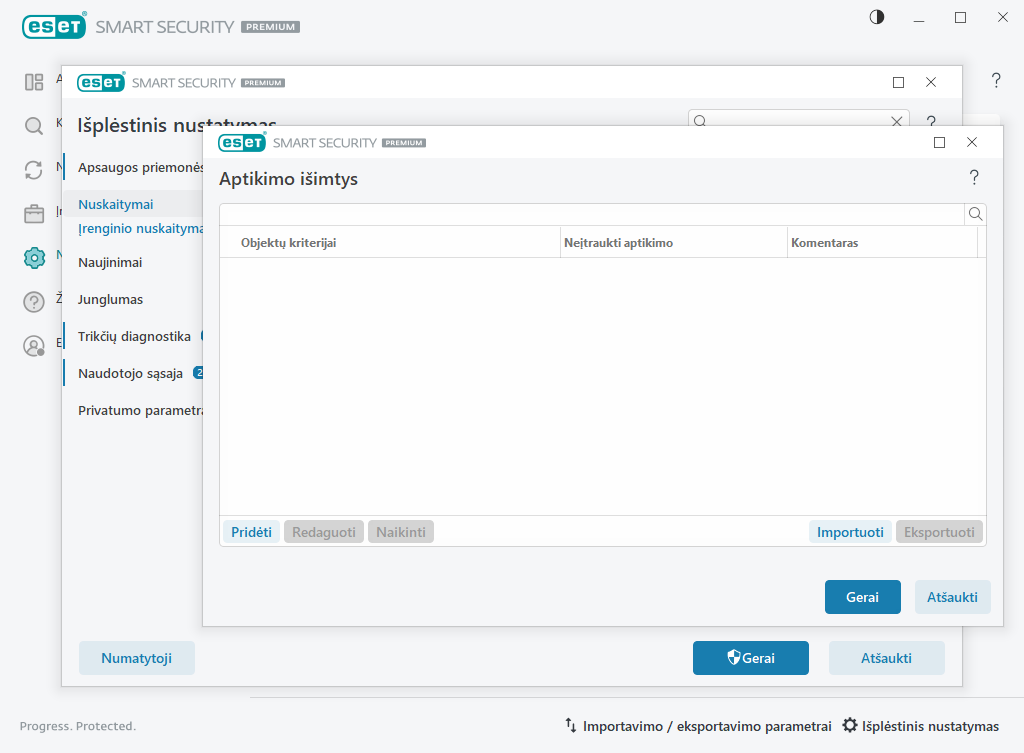 Aptikimo išimtys Aptikimo išimtys
