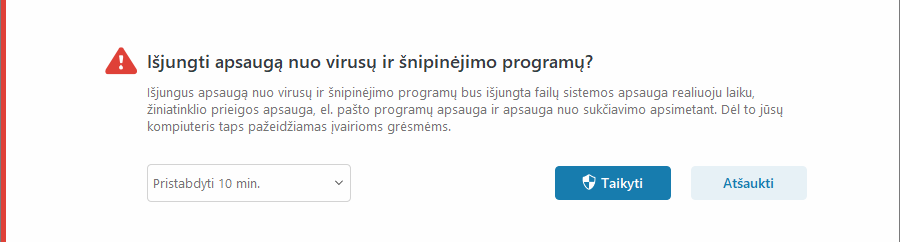 Išjungti pranešimą apie apsaugą nuo virusų ir šnipinėjimo programų Išjungti pranešimą apie apsaugą nuo virusų ir šnipinėjimo programų