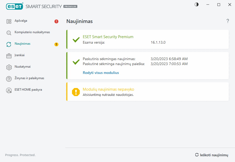 Modulių naujinimas nepavyko Modulių naujinimas nepavyko