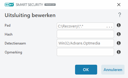 Uitsluiting bewerken Uitsluiting bewerken