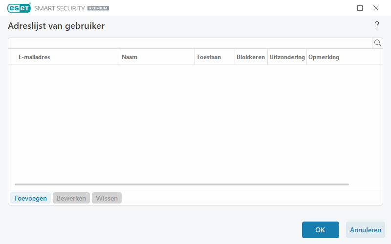 Adreslijst van gebruiker Adreslijst van gebruiker