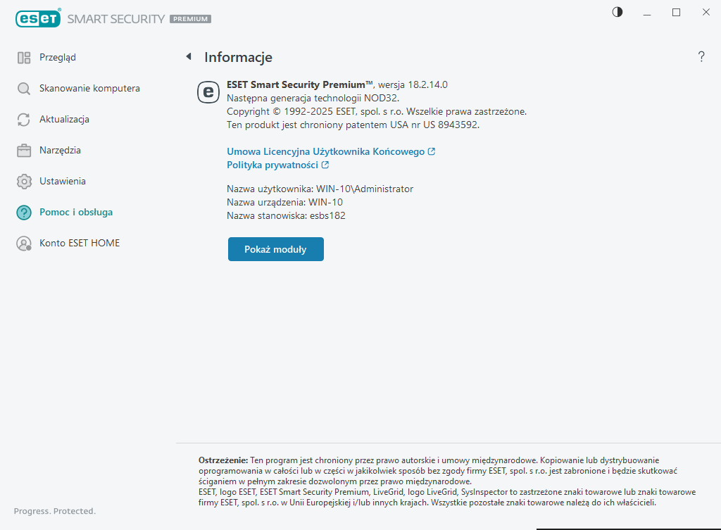 Szczegóły dotyczące zainstalowanej wersji Szczegóły dotyczące zainstalowanej wersji