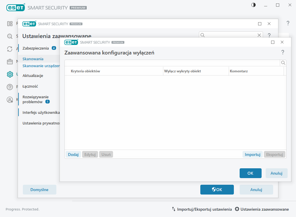 Zaawansowana konfiguracja wyłączeń