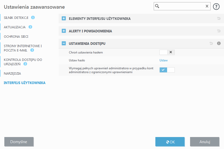 Ustawienia dostępu Ustawienia dostępu