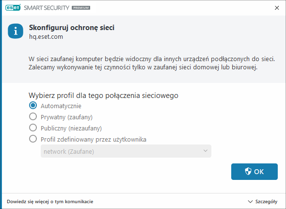 Wykryte połączenie sieciowe Wykryte połączenie sieciowe