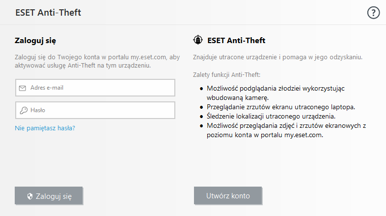Logowanie do konta ESET HOME