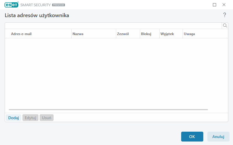Lista adresów użytkownika