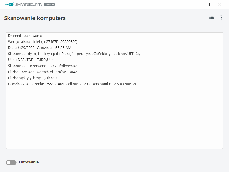 Dziennik skanowania komputera