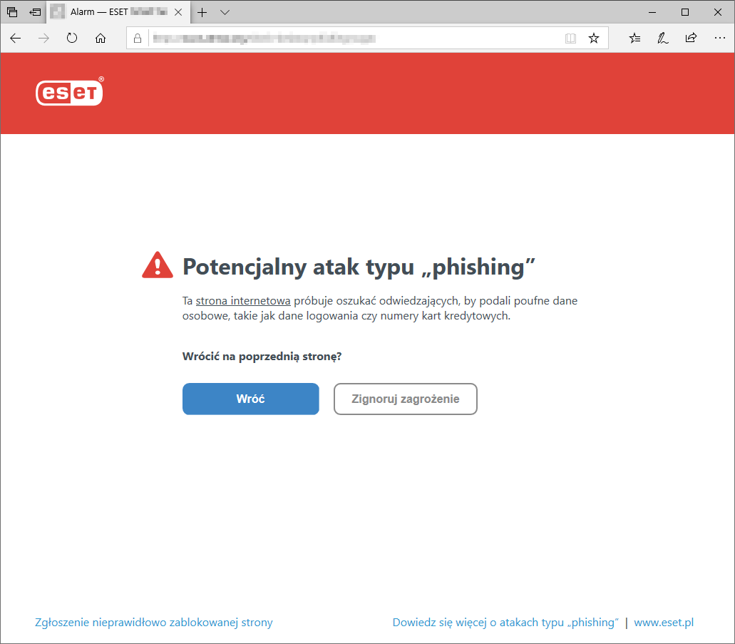 Potencjalny atak typu „phishing”