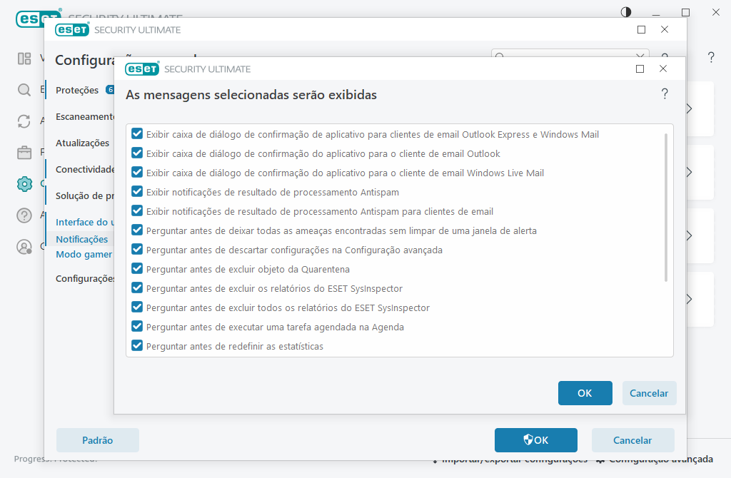 Mensagens de confirmação