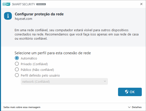 Conexão de rede detectada Conexão de rede detectada