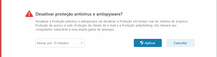 Desativar notificação da Proteção antivírus e antispyware