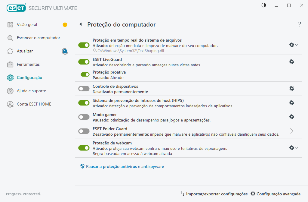 Proteção do computador Proteção do computador