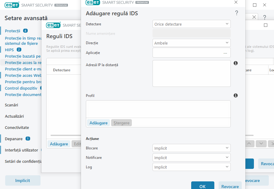 Adăugare regulă IDS