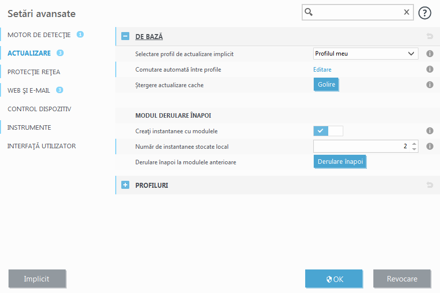 Revenire la versiunea anterioară a modulului