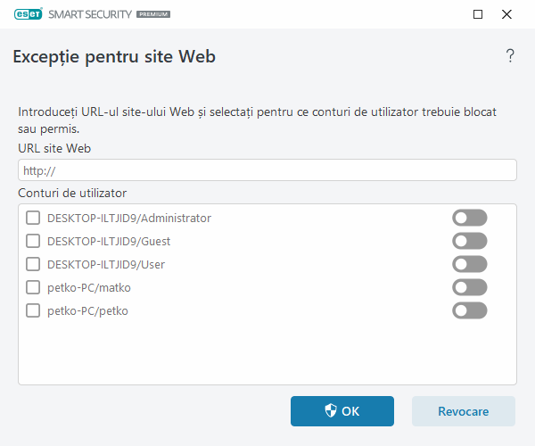 Excepție pentru site Web