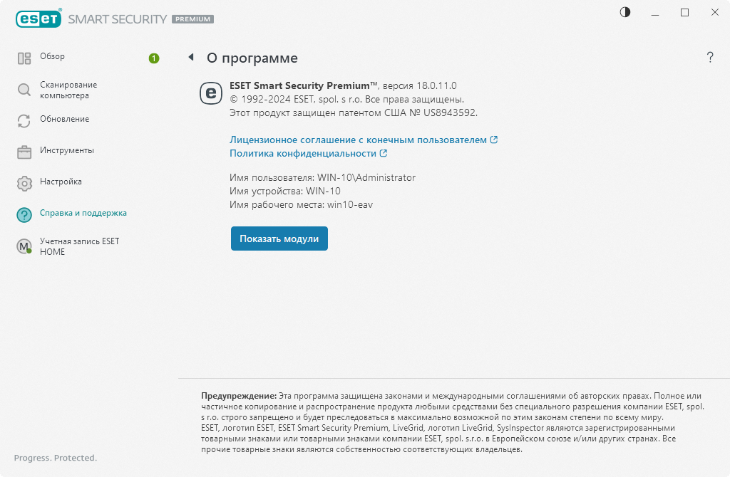 Сведения об установленной версии