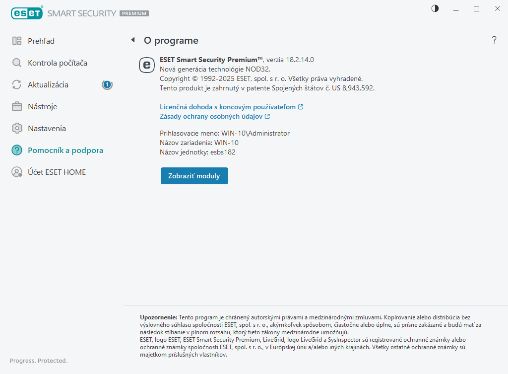 Podrobnosti o nainštalovanej verzii Podrobnosti o nainštalovanej verzii