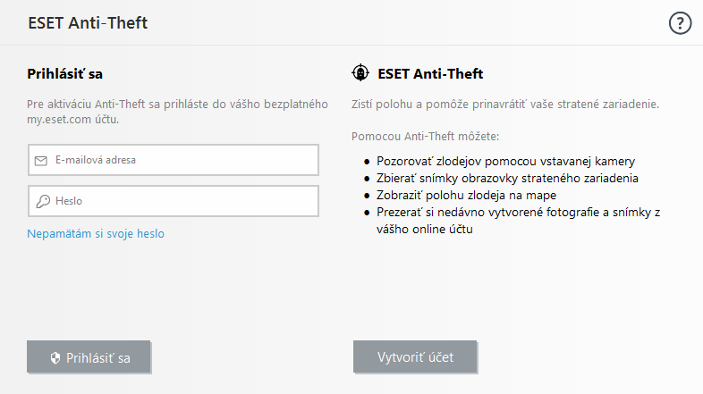 Prihlásenie do účtu ESET HOME Prihlásenie do účtu ESET HOME