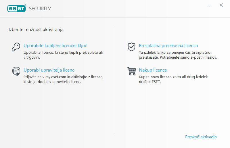 Aktiviranje izdelka Aktiviranje izdelka