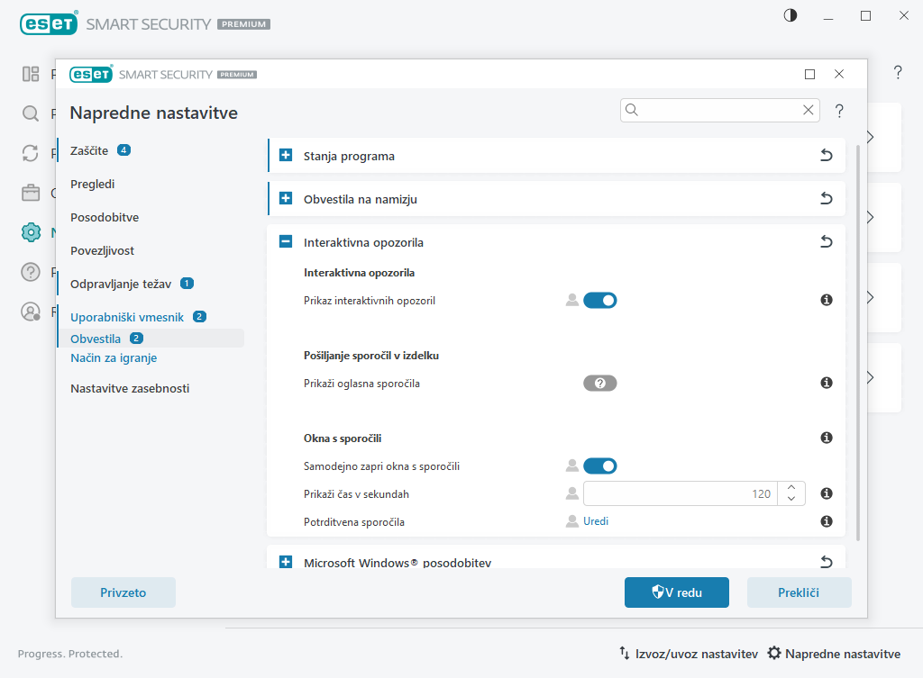 Obvestila na namizju