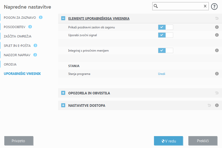 Elementi uporabniškega vmesnika Elementi uporabniškega vmesnika