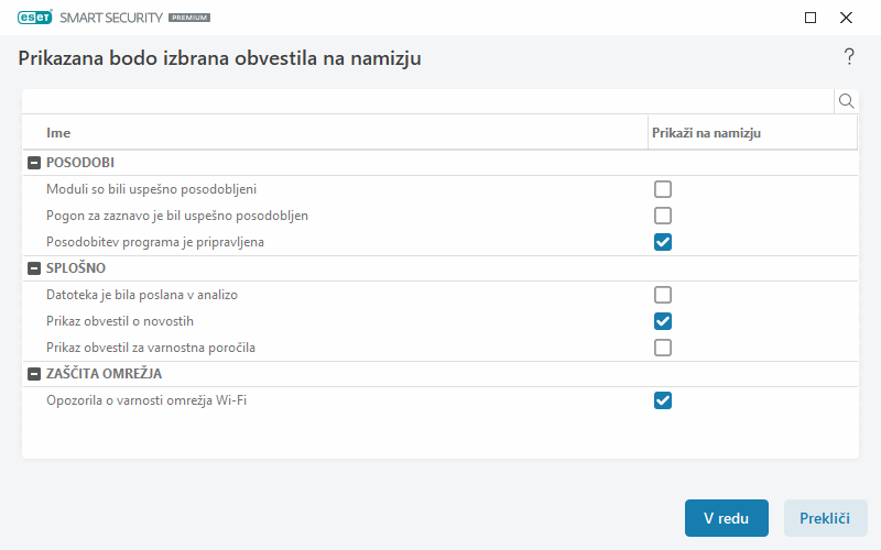 Obvestila na namizju