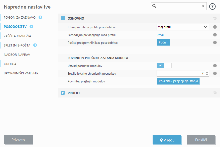 Možnosti dodatnih posodobitev Možnosti dodatnih posodobitev