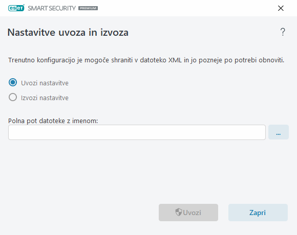 Uvoz in izvoz nastavitev Uvoz in izvoz nastavitev