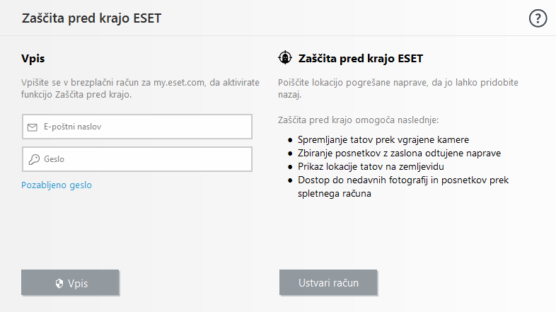 Prijava v račun ESET HOME Prijava v račun ESET HOME