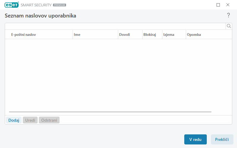Seznam naslovov uporabnika Seznam naslovov uporabnika