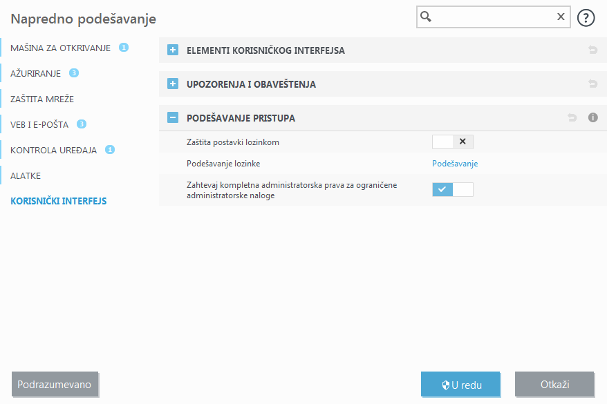 Podešavanje pristupa Podešavanje pristupa