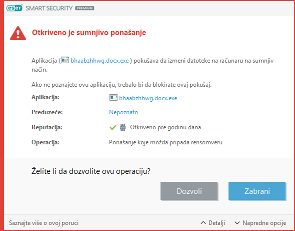 Otkrivanje ponašanja koje možda pripada rensomveru Otkrivanje ponašanja koje možda pripada rensomveru