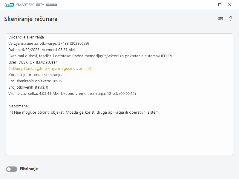 Evidencija skeniranja računara