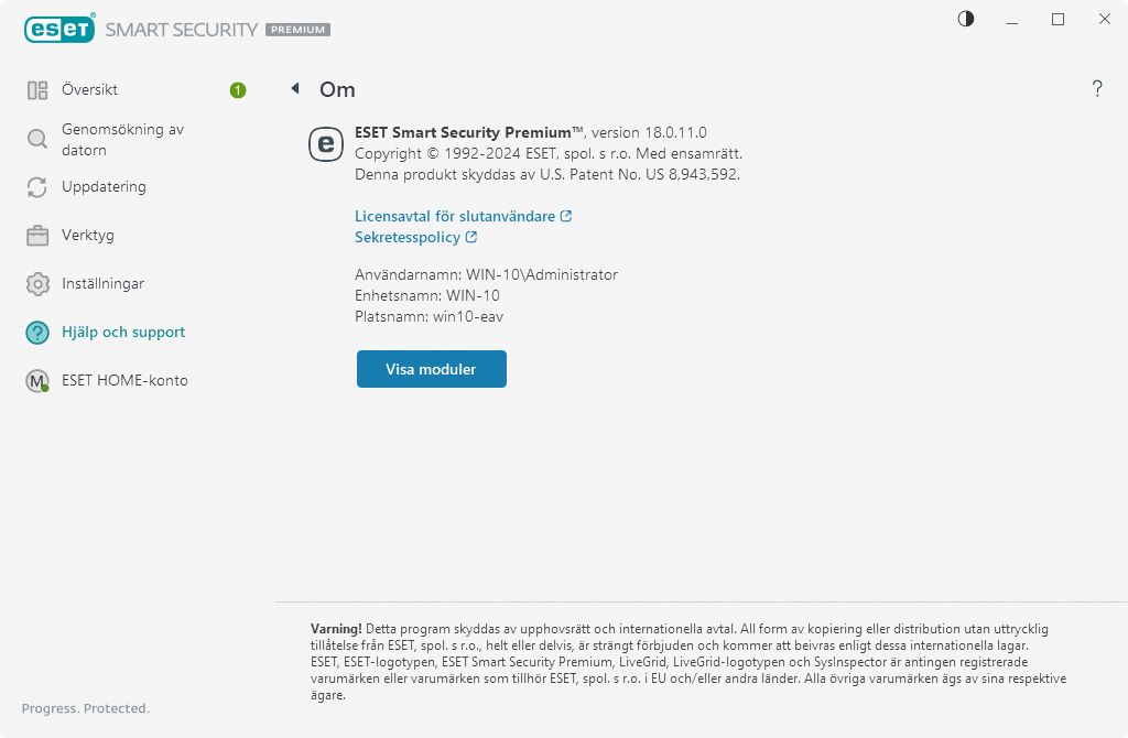 Information om den installerade versionen Information om den installerade versionen